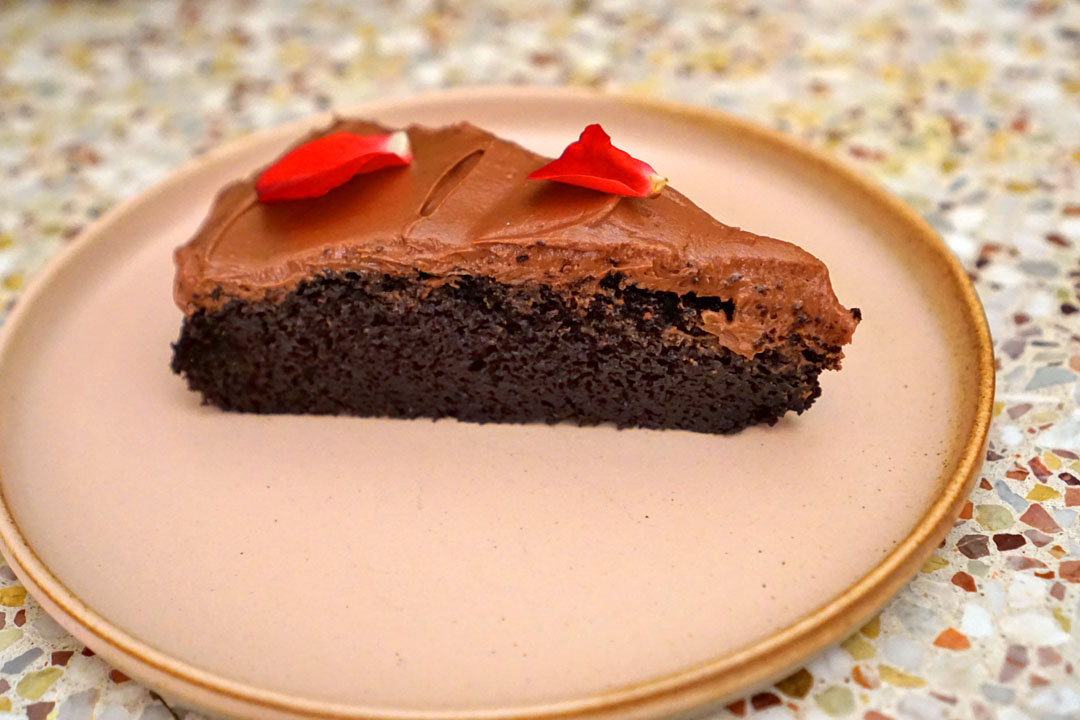 bergamot chocolate cake with rose ganache