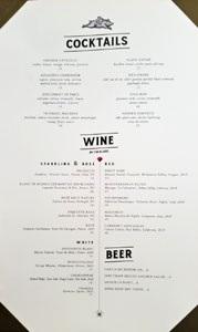 Friday Saturday Sunday Cocktail, Wine by the Glass & Beer List