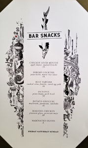 Friday Saturday Sunday Bar Snacks Menu