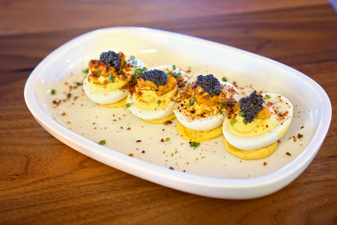 Sea Urchin Deviled Eggs, Dried Tomato, Caper and Olive + caviar supplement