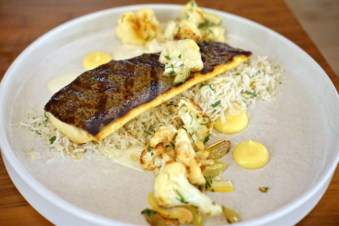 Grilled Trout, Cauliflower, Toasted Almond, Green Grape, Basmati Rice