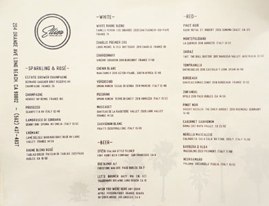 Ellie's Wine & Beer List