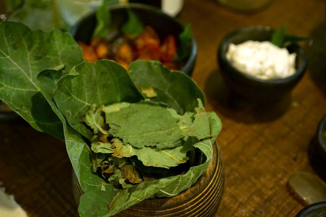 an ancient almond 'cake' wrapped in aromatic fig leaf