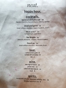 Neat Happy Hour Menu