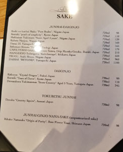 Sushi Miyagi Sake List