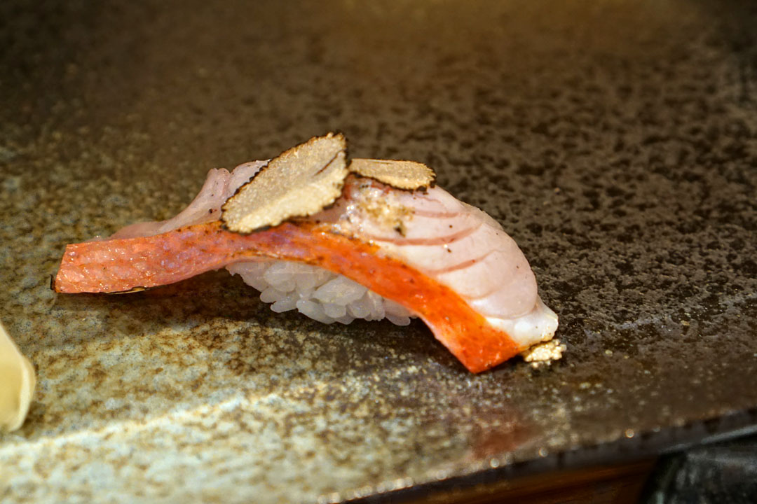 omakase kinmedai (golden eye snapper) nigiri