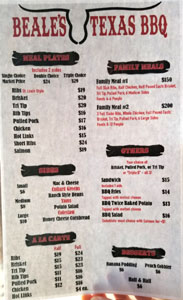 Beale's Texas BBQ Menu