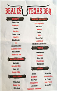 Beale's Texas BBQ Beverage List