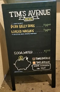 Tim's Avenue Menu