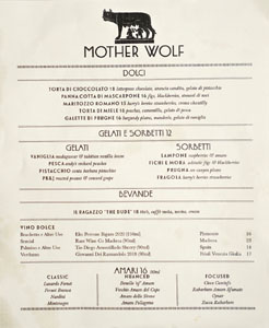 Mother Wolf Dessert Menu