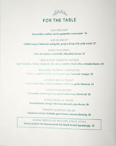 San Laurel Menu: For the Table