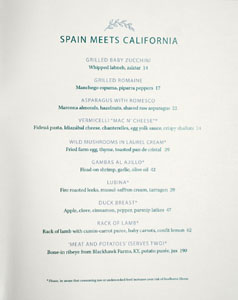 San Laurel Menu: Spain Meets California