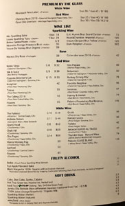 Hasu Wine/Soft Drink List