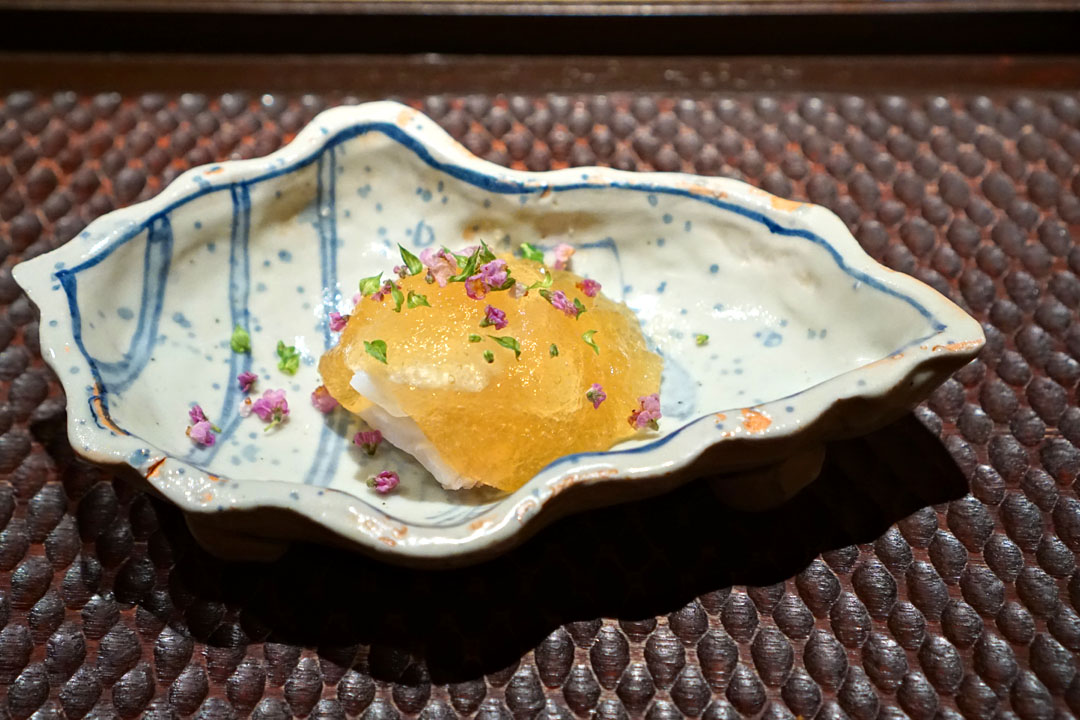 クエ しゃぶしゃぶ 土佐酢 ゼリー (Kue Shabu Shabu, Tosa Zu Jelly)