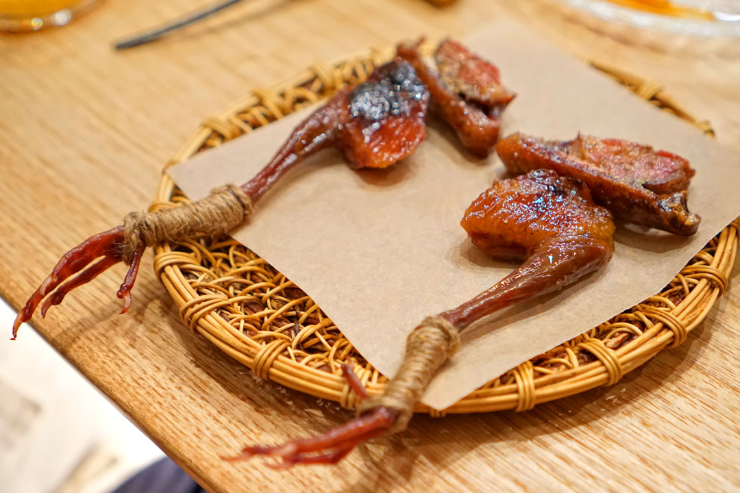 Squab, lacquered & smoked, grilled Parker House rolls