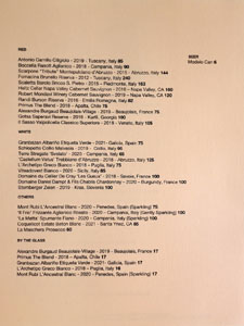 Cento Pasta Bar Wine List