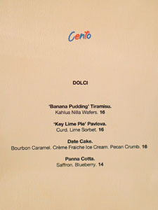 Cento Pasta Bar Dessert Menu