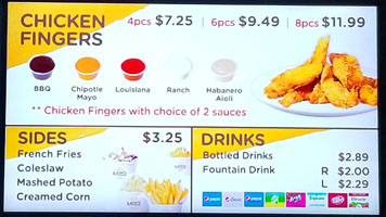 Mom's Touch Menu: Chicken Fingers, Sides, Drinks