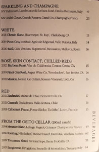 Osito Wines by the Glass List