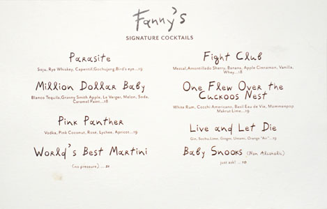 Fanny's Cocktail List