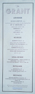 The Grant Low ABV/Non-Alcoholic Cocktail List, Beer List, Snack Menu