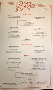 Café Basque Menu