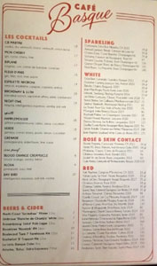 Café Basque Beverage List