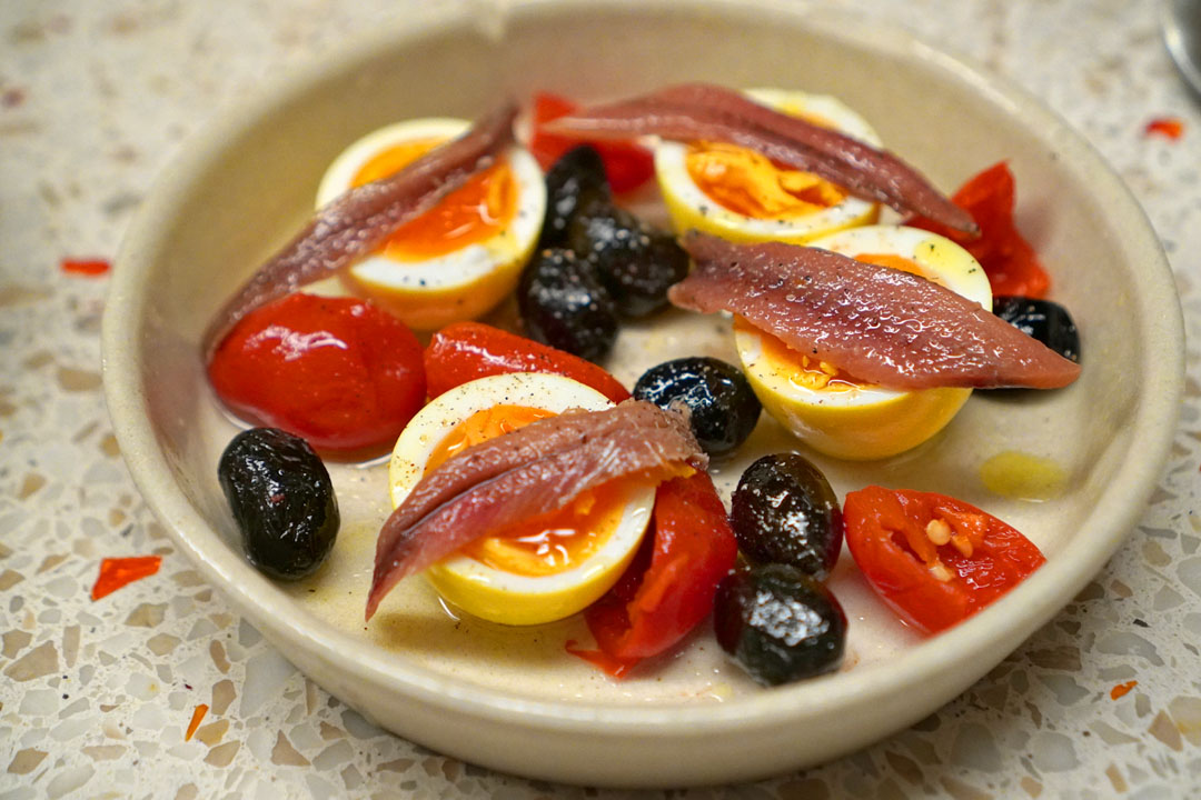 Pickled Egg + Anchovy Plate