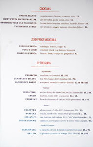 Fiorella Cocktail & Wine List