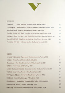Vedge Wine List: Bubbles, White