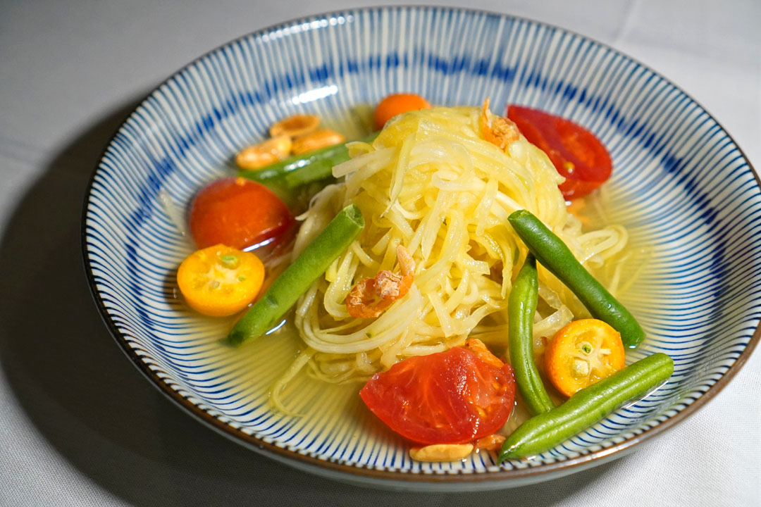 Papaya Salad, Thai chilies, peanuts, dried shrimp