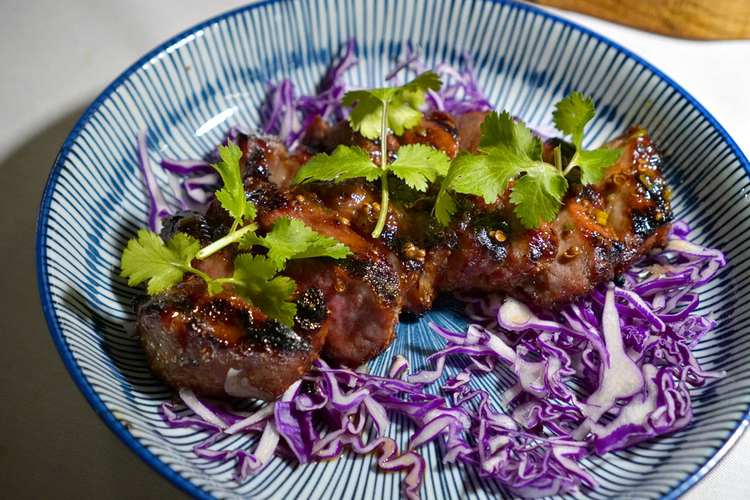 BBQ Pork Collar, coriander molasses, soy, sesame