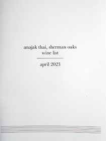 Anajak Thai Wine List: Cover