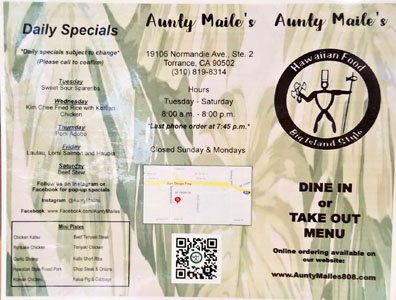 Aunty Maile's Menu