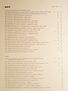 Bar Spero Wine List: White