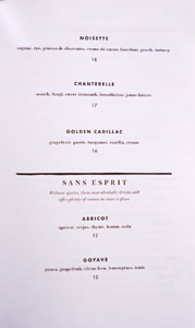 Jeune et Jolie Cocktail List