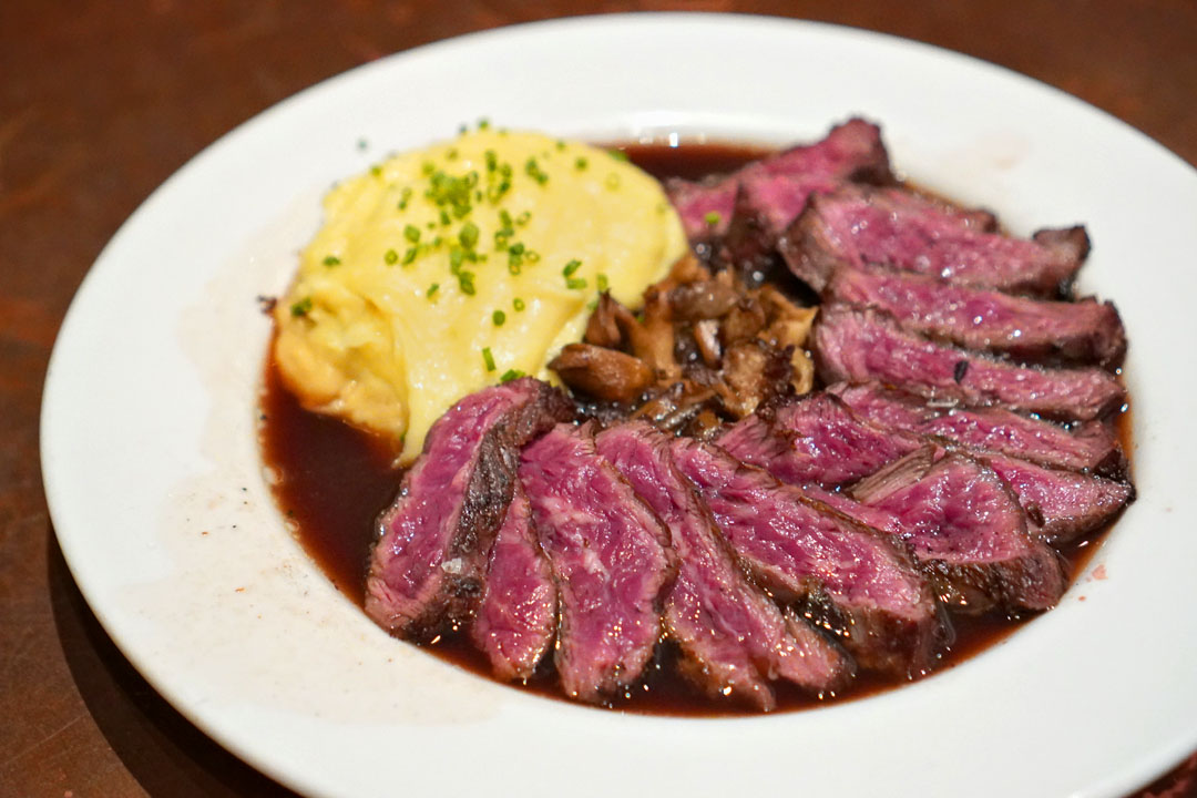 creekstone ranch skirt steak, potato puree, mushroom jus