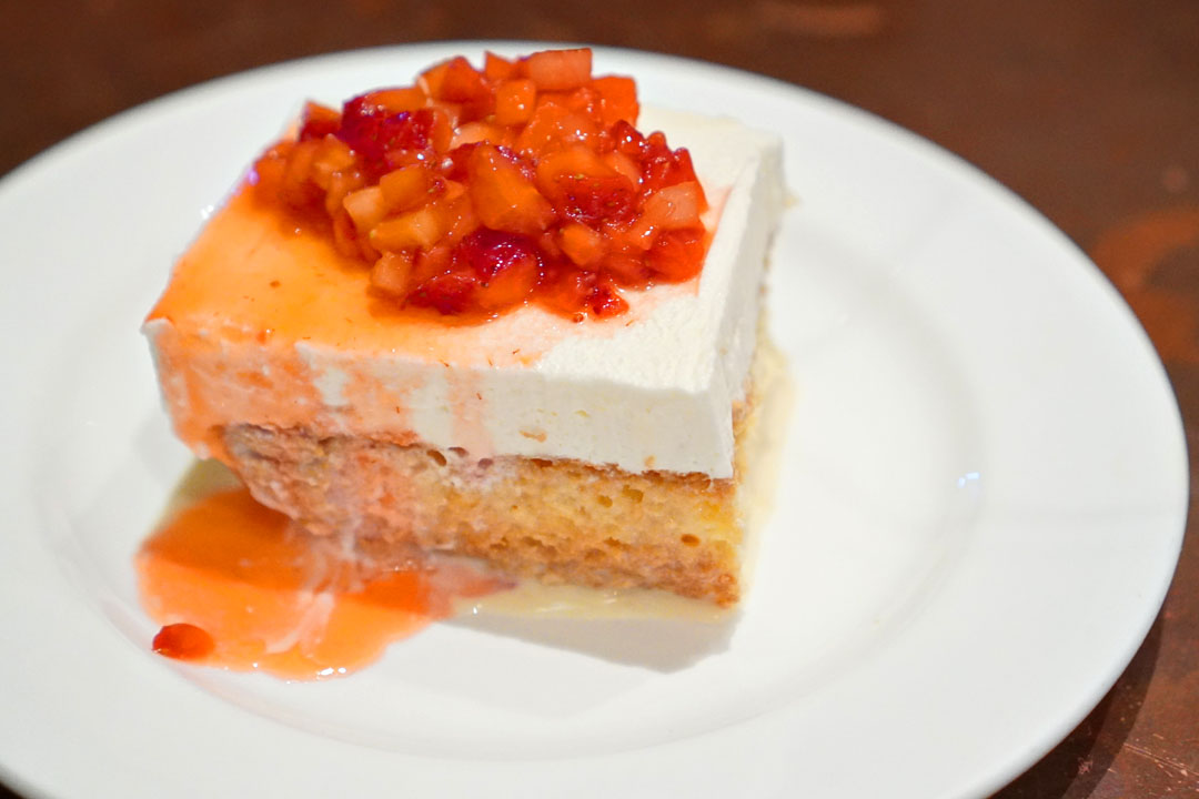tres leches, strawberries