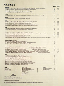 Animal Wines by the Glass, Sake, Beer & Beverage List