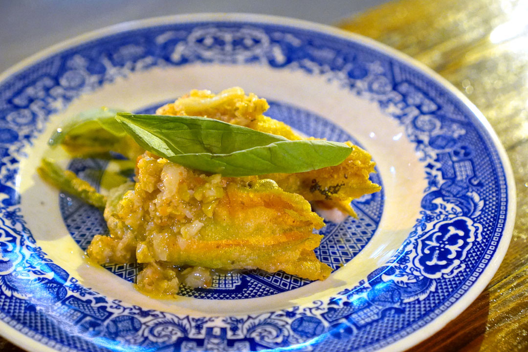 Zucchini Flowers, Mortadella, Giardiniera