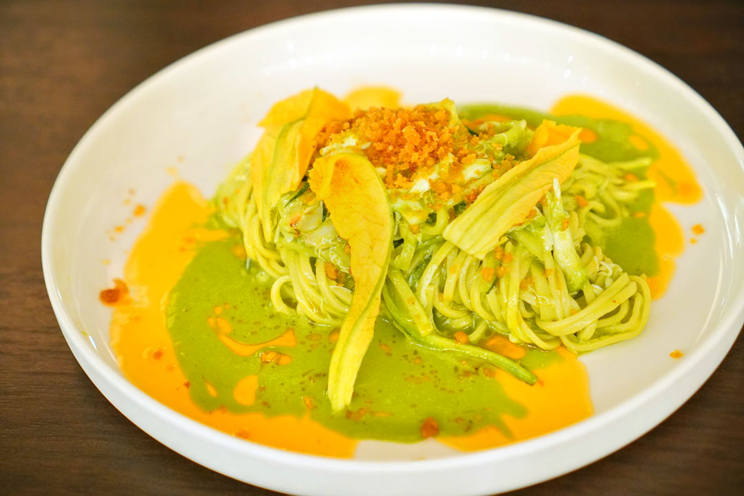 spaghetti, blue crab, zucchini, brown butter breadcrumb