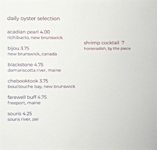 Vernick Fish Oyster Menu