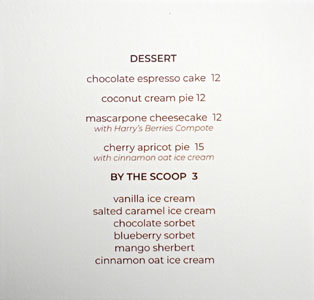 Vernick Fish Dessert Menu