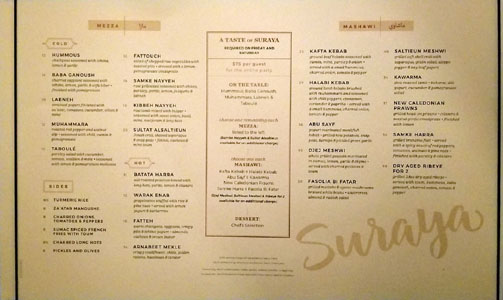 Suraya Menu