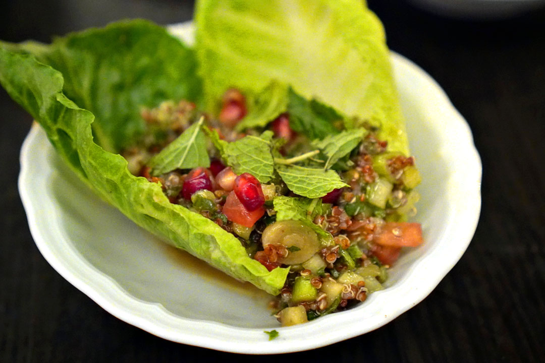 Taboulé, parsley salad with cucumber, tomato, scallion & mint • seasoned with lemon & pomegranate molasses