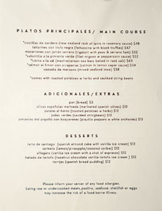 Dos Besos Menu: Platos Principales/Main Course, Adicionales/Extras, Desserts