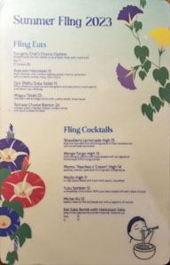 Taberu Summer Fling 2023 Menu