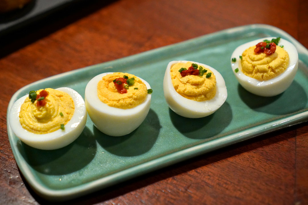 Roasted Red Pepper Deviled Eggs