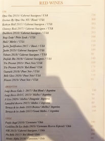 El Cielo Wine List: Reds