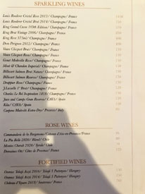 El Cielo Wine List: Sparkling, Rosé, Fortified